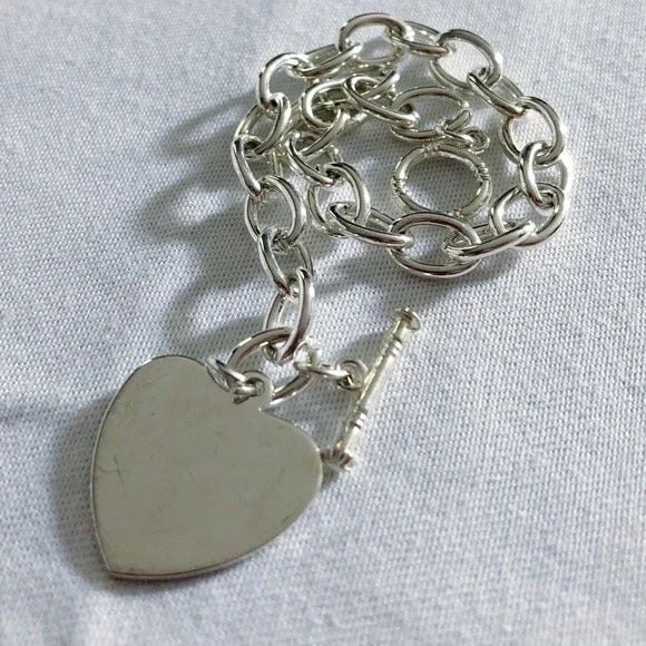 Engravable Silver Tone Heart Toggle Bracelet - Picture 1 of 5
